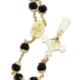 Rosary Beads Black Crystal Beaded Gold Plated Necklace with Miraculous Medal - bluewhiteshop