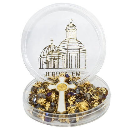 Rosary Beads Brown Crystal Beaded Gold Plated Necklace with Miraculous Medal - bluewhiteshop