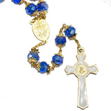Rosary Beads Deep Blue Crystal Beaded Gold Plated Necklace with Miraculous Medal - bluewhiteshop