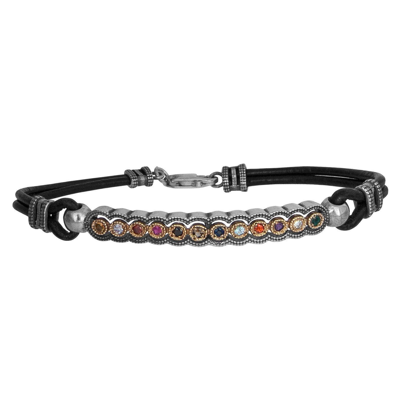 Rubber Kabbalah Mens bracelet 12 Hoshen stones Sterling Silver - bluewhiteshop