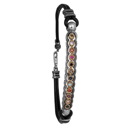 Rubber Kabbalah Mens bracelet 12 Hoshen stones Sterling Silver - bluewhiteshop