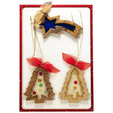 Set Handcrafted Olive Wood Christmas Ornaments (3 piece) - bluewhiteshop