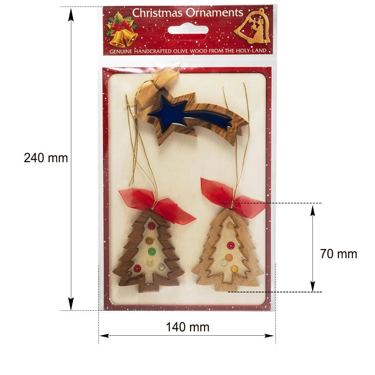 Set Handcrafted Olive Wood Christmas Ornaments (3 piece) - bluewhiteshop