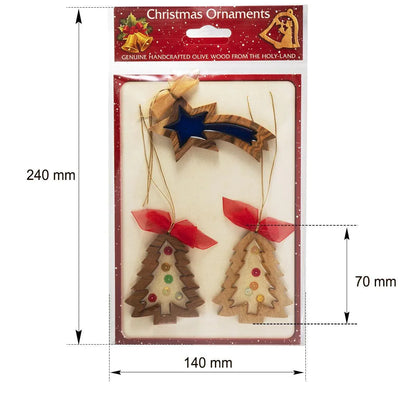 Set Handcrafted Olive Wood Christmas Ornaments (3 piece) - bluewhiteshop