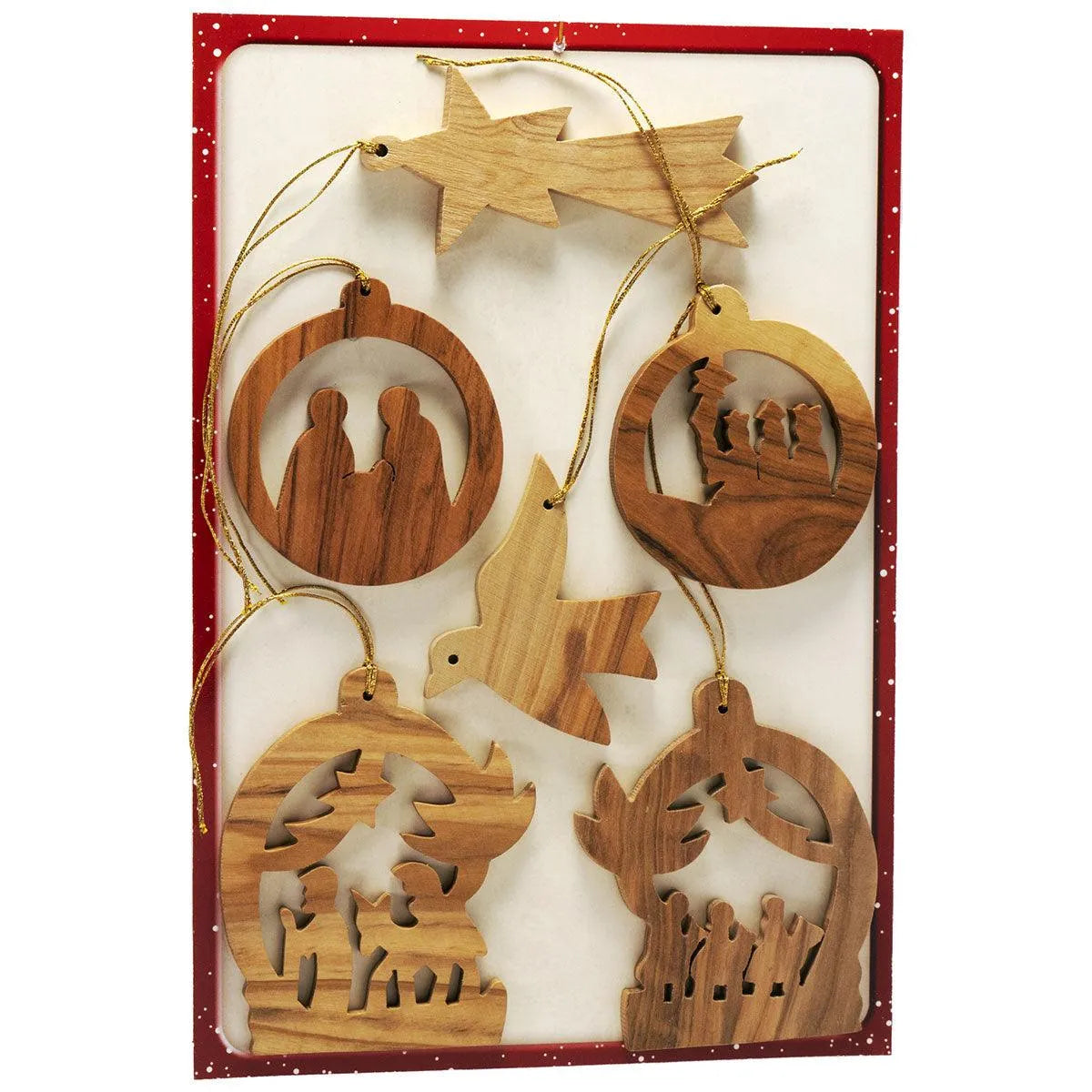 Set Handcrafted Olive Wood Christmas Ornaments (6 piece) - bluewhiteshop