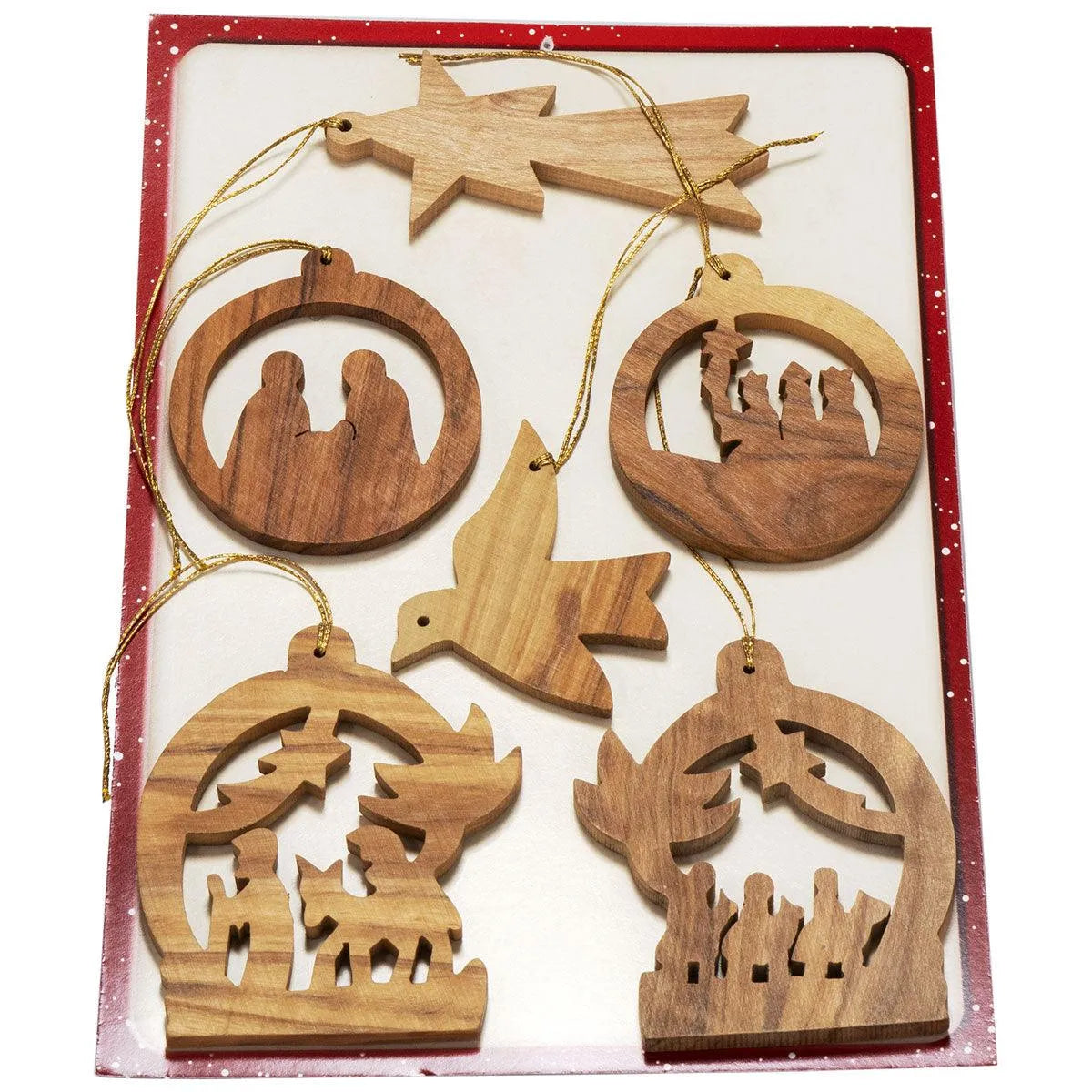 Set Handcrafted Olive Wood Christmas Ornaments (6 piece) - bluewhiteshop