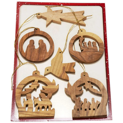 Set Handcrafted Olive Wood Christmas Ornaments (6 piece) - bluewhiteshop