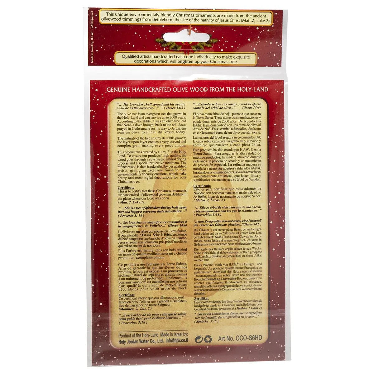 Set Handcrafted Olive Wood Christmas Ornaments (6 piece) - bluewhiteshop