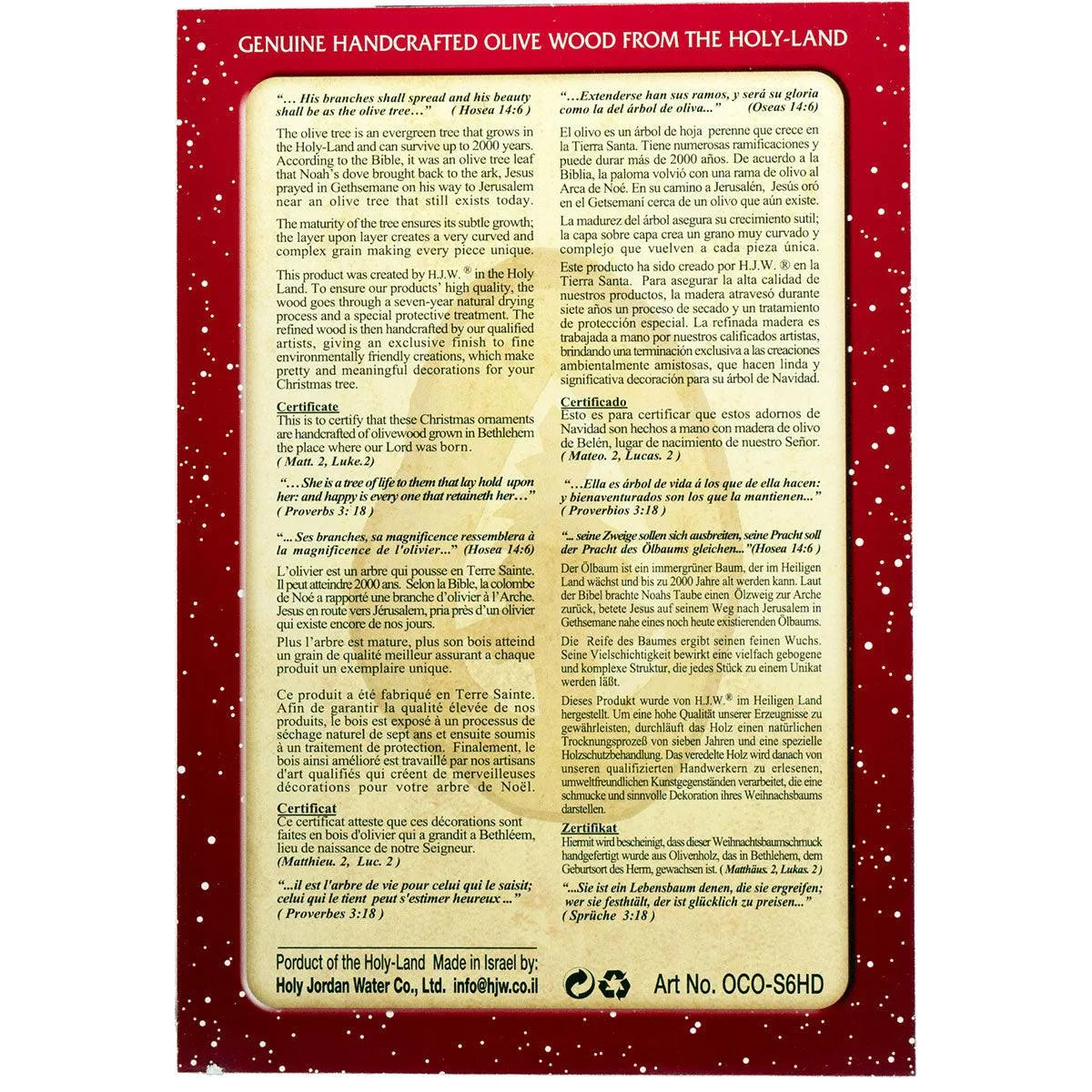 Set Handcrafted Olive Wood Christmas Ornaments (6 piece) - bluewhiteshop