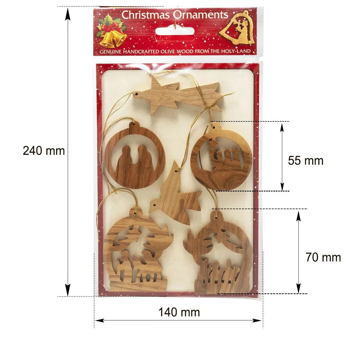 Set Handcrafted Olive Wood Christmas Ornaments (6 piece) - bluewhiteshop