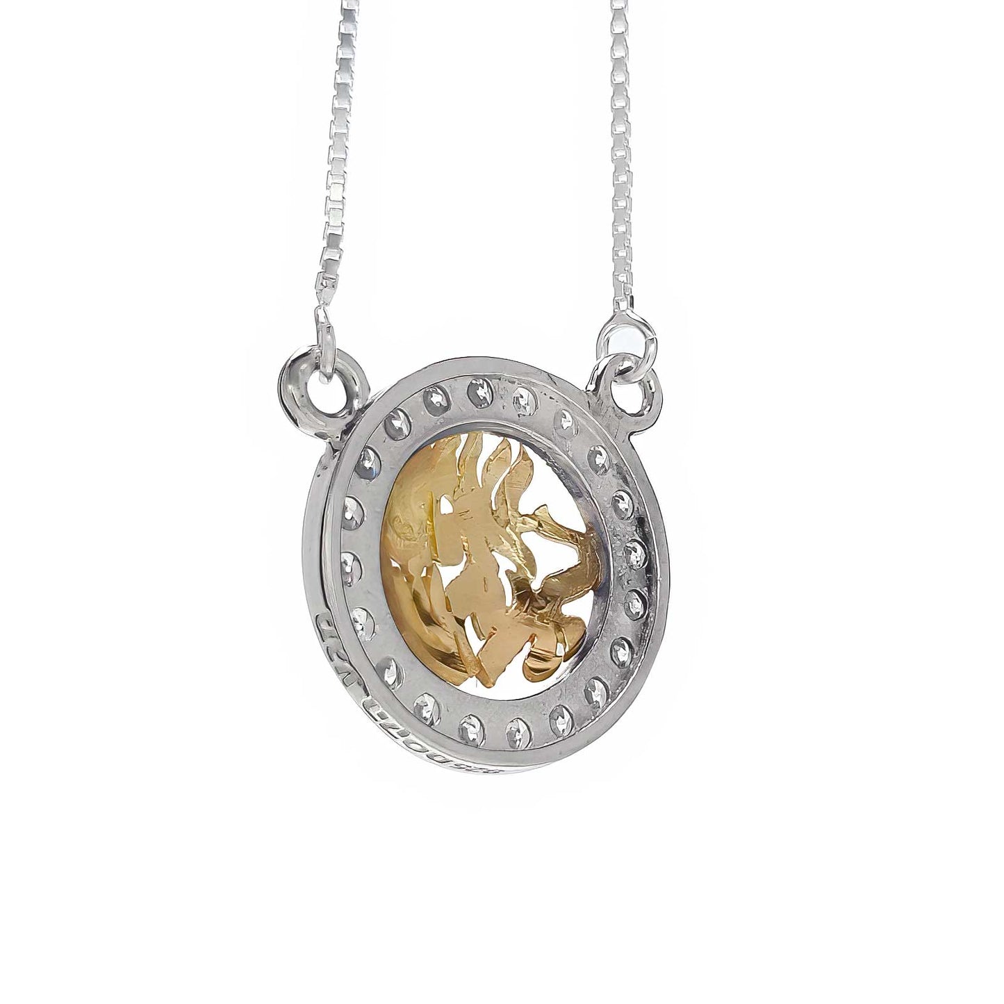 Shema Israel pendant in sterling silver and 9K gold with zircon accents on a chain