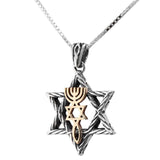 Silver Magen David with Gold Messianic Seal Jewish Christian Jewelry Silver 925 Gold 9K - bluewhiteshop