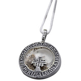 Silver medallion with Jerusalem cross, Holy Soil from Jerusalem and Holy Water - bluewhiteshop