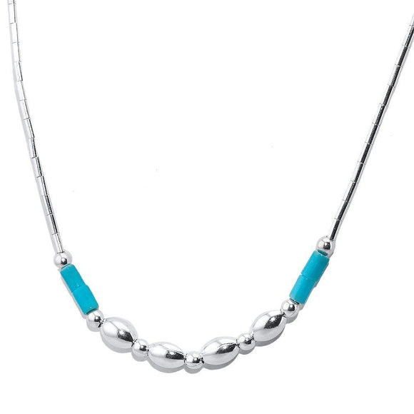 Silver Necklace for Women with Turquoise Beads - bluewhiteshop