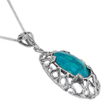Silver Ring And Pendant Jewelry Set with Chrysocolla King Solomon Eilat Stone - bluewhiteshop