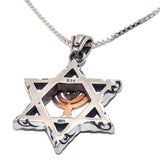 Silver Star of David with Gold Menorah Symbol Jewish Jewelry Judaica - bluewhiteshop