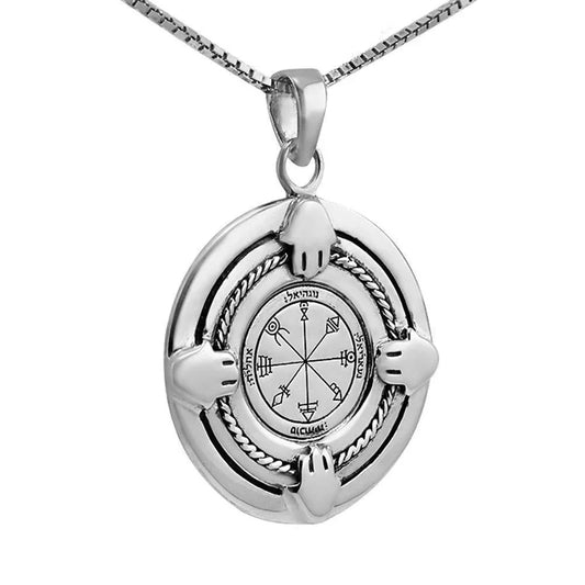 Social Harmony Seal Amulet King Solomon Pendant Silver 925 Gold Plated Talisman with Hamsa - bluewhiteshop