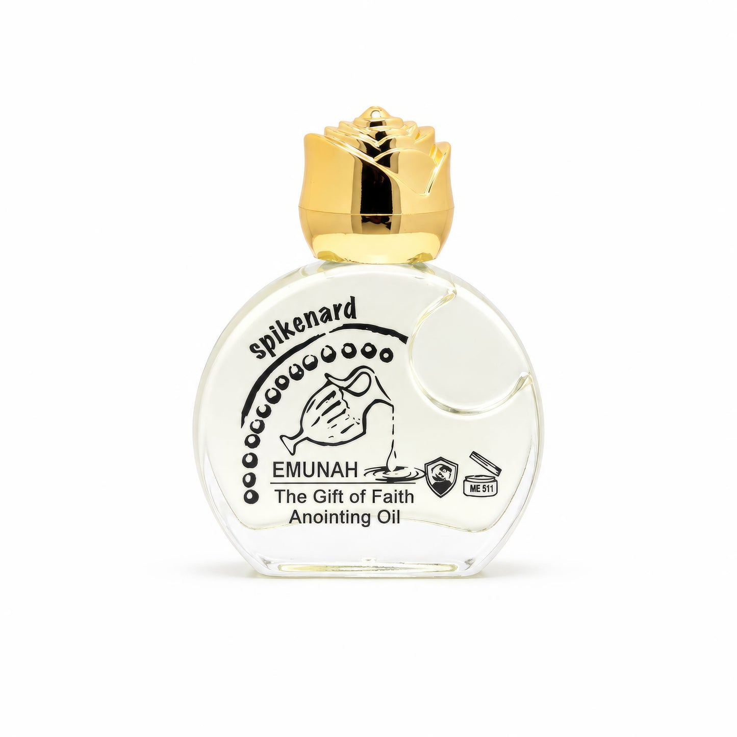 Spikenard anointing oil bottle with golden rose-shaped cap