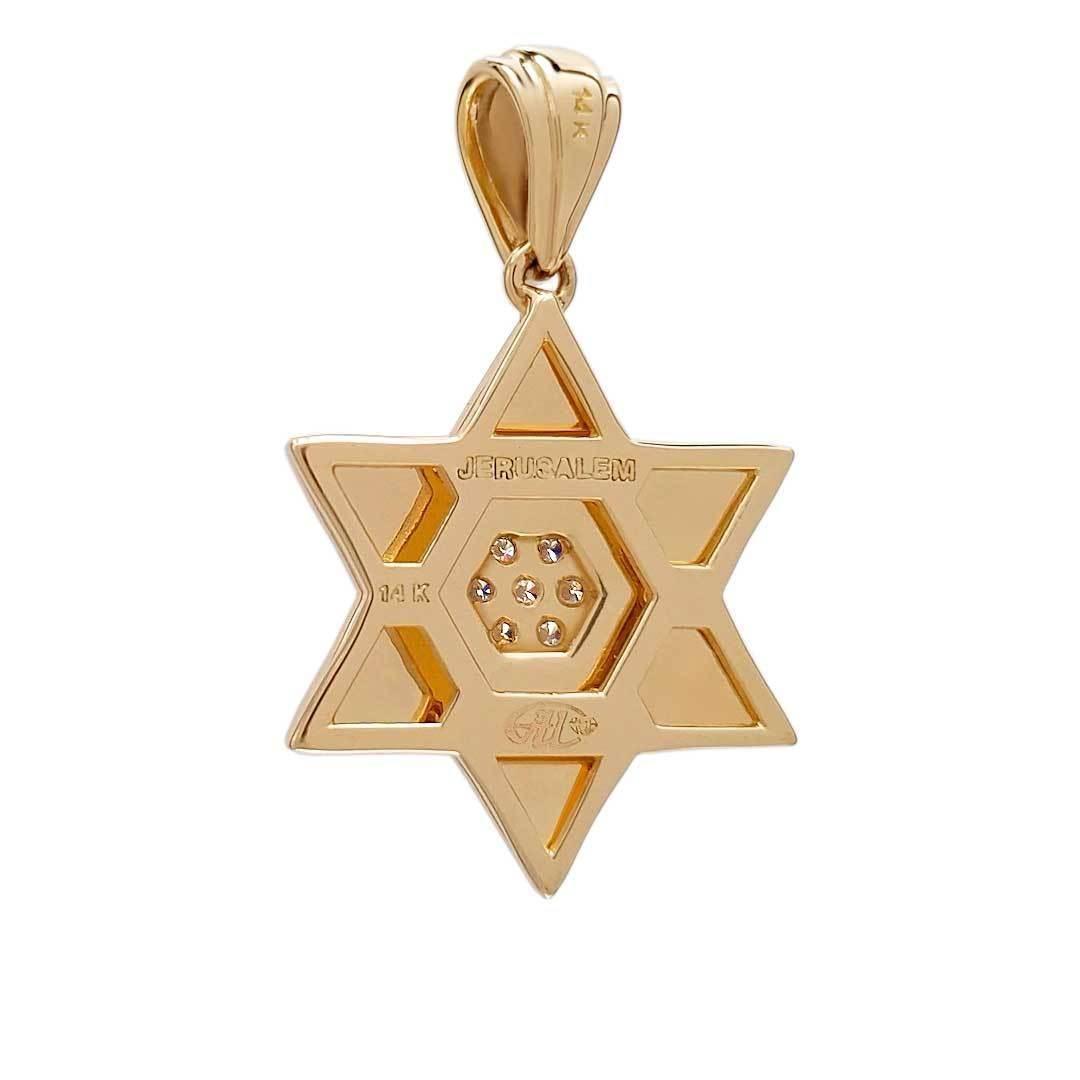 Star of David Diamond necklace Gold 14K Blue Enamel Jewish Jewelry - bluewhiteshop