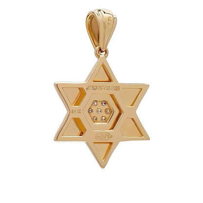 Star of David Diamond necklace Gold 14K Blue Enamel Jewish Jewelry - bluewhiteshop