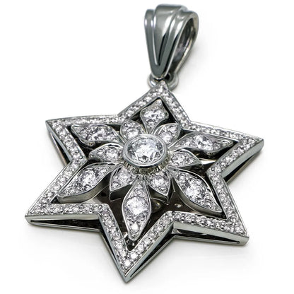 Star of David Diamond necklace White Gold 14K 108 Diamonds by Anbinder - bluewhiteshop