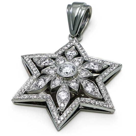 Star of David Diamond necklace White Gold 14K 108 Diamonds by Anbinder - bluewhiteshop