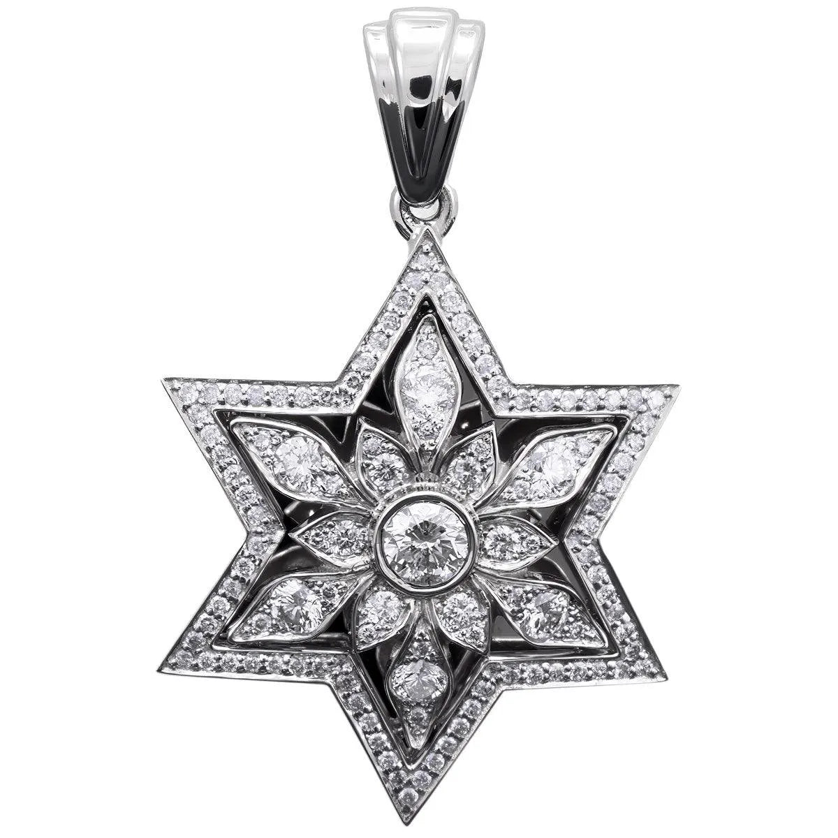 Star of David Diamond necklace White Gold 14K 108 Diamonds by Anbinder - bluewhiteshop