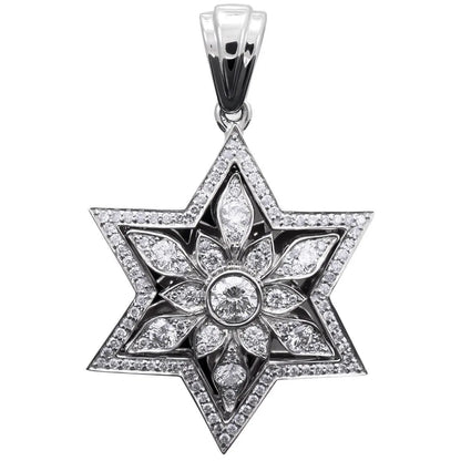 Star of David Diamond necklace White Gold 14K 108 Diamonds by Anbinder - bluewhiteshop