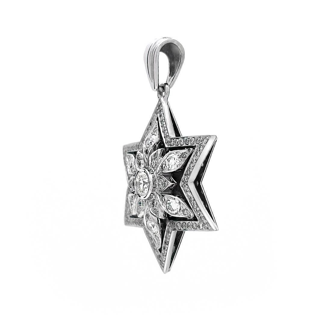 Star of David Diamond necklace White Gold 14K 108 Diamonds by Anbinder - bluewhiteshop