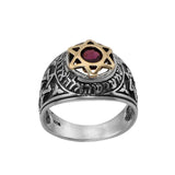 Star of David Ring with Blessing SHEMA ISRAEL Garnet stone Silver Gold - bluewhiteshop