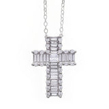 Sterling Silver Cross Pendant with CZ Simulated Diamonds - bluewhiteshop