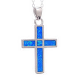 Sterling Silver Cross Pendant with Synthetic Opal - bluewhiteshop