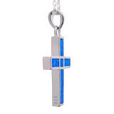 Sterling Silver Cross Pendant with Synthetic Opal - bluewhiteshop