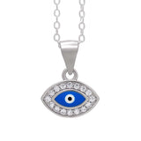 Sterling Silver Evil Eye Pendant with Blue Enamel and CZ Simulated Diamonds - bluewhiteshop