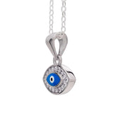 Sterling Silver Evil Eye Pendant with Blue Enamel and CZ Simulated Diamonds - bluewhiteshop
