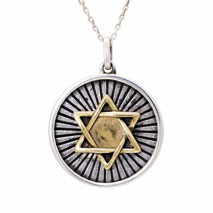 Sterling Silver Oxidized and Brass Star of David Necklace - bluewhiteshop