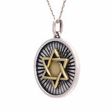 Sterling Silver Oxidized and Brass Star of David Necklace - bluewhiteshop