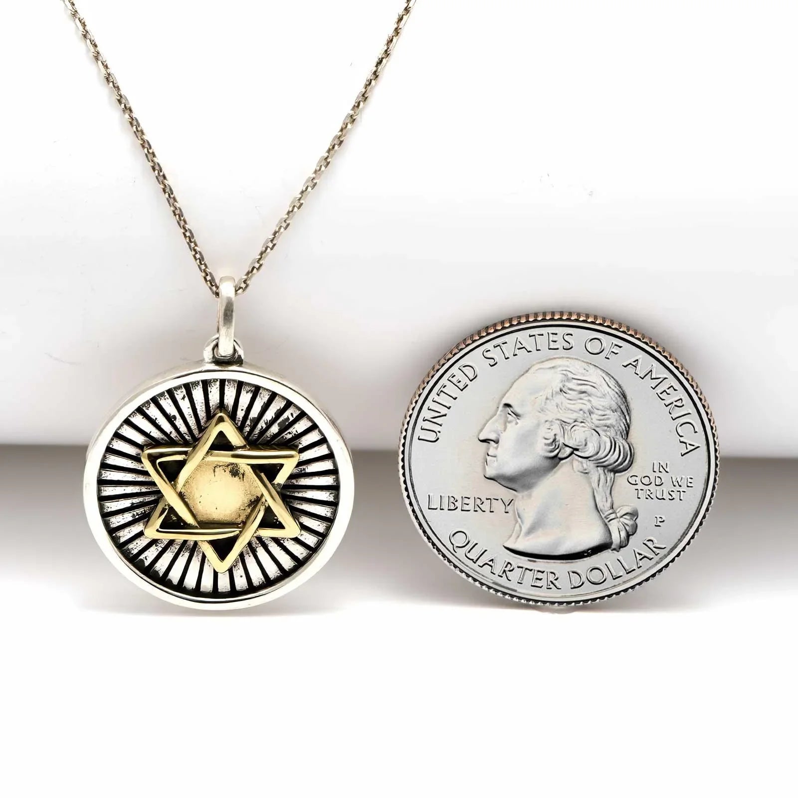 Sterling Silver Oxidized and Brass Star of David Necklace - bluewhiteshop