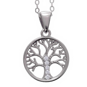 Sterling Silver Tree of Life Pendant Decorated with CZ Simulated Diamonds - bluewhiteshop