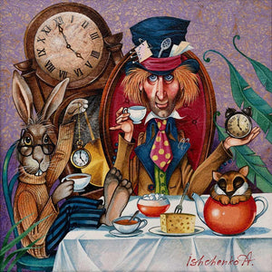 Tea Party painting Alice in Wonderland Acrylic on Rice Paper 50x50cm - bluewhiteshop