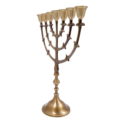 Traditional Seven Branched Menorah 12,2 inch Antique Bronze - bluewhiteshop