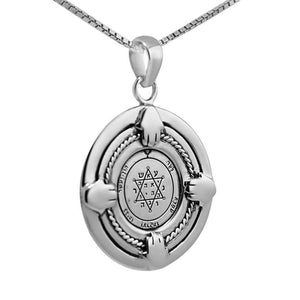 Tranquility and Equilibrium Seal Pentacle King Solomon Pendant Silver 925 Gold Plated Talisman with Hamsa - bluewhiteshop