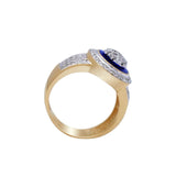 Two-Tone 14K Gold Jerusalem Cross Signet Ring with Diamonds and Blue Enamel - bluewhiteshop