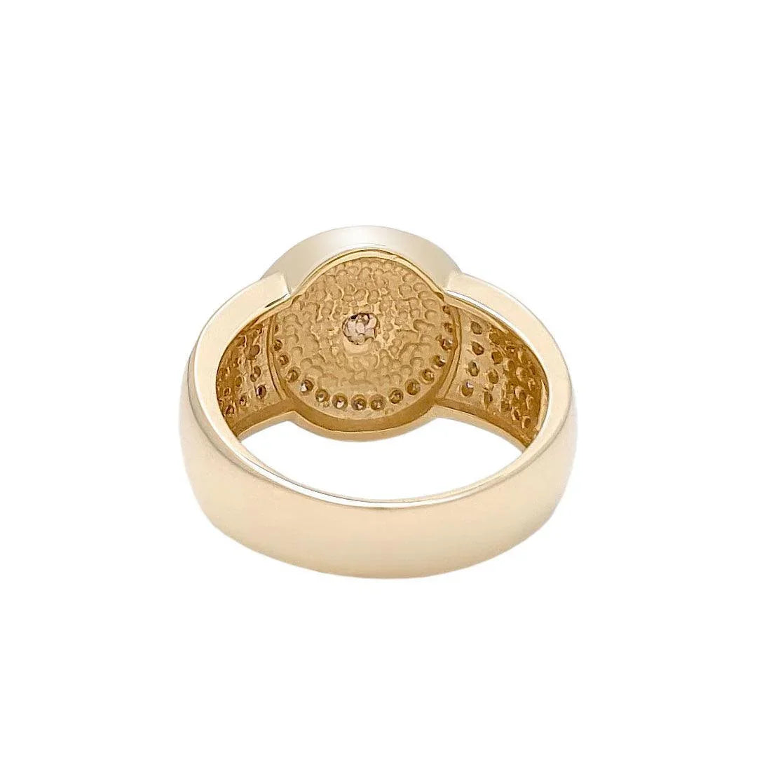 Two-Tone 14K Gold Jerusalem Cross Signet Ring with Diamonds and Blue Enamel - bluewhiteshop