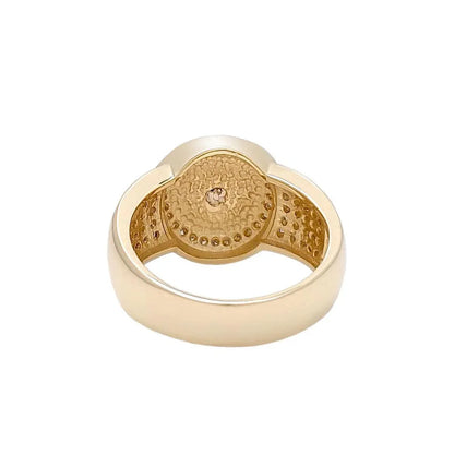 Two-Tone 14K Gold Jerusalem Cross Signet Ring with Diamonds and Blue Enamel - bluewhiteshop