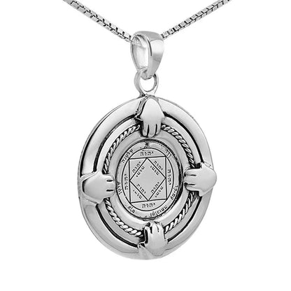 Victorious Seal Amulet King Solomon Pendant Silver 925 Gold Plated Talisman with Hamsa - bluewhiteshop