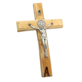 Wall Cross Crucifixion St. Benedict Medal Olive Wood Hand Made 6.3''/16 cm - bluewhiteshop