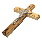 Wall Cross Crucifixion St. Benedict Medal Olive Wood Hand Made 6.3''/16 cm - bluewhiteshop