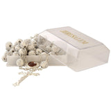 White Rosary Beads with Cross Gold Plated and Holy Soil from Jerusalem - bluewhiteshop