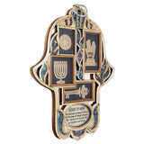 Wooden Hand made Home Blessing Hamsa with Semi-Precious Stones - bluewhiteshop
